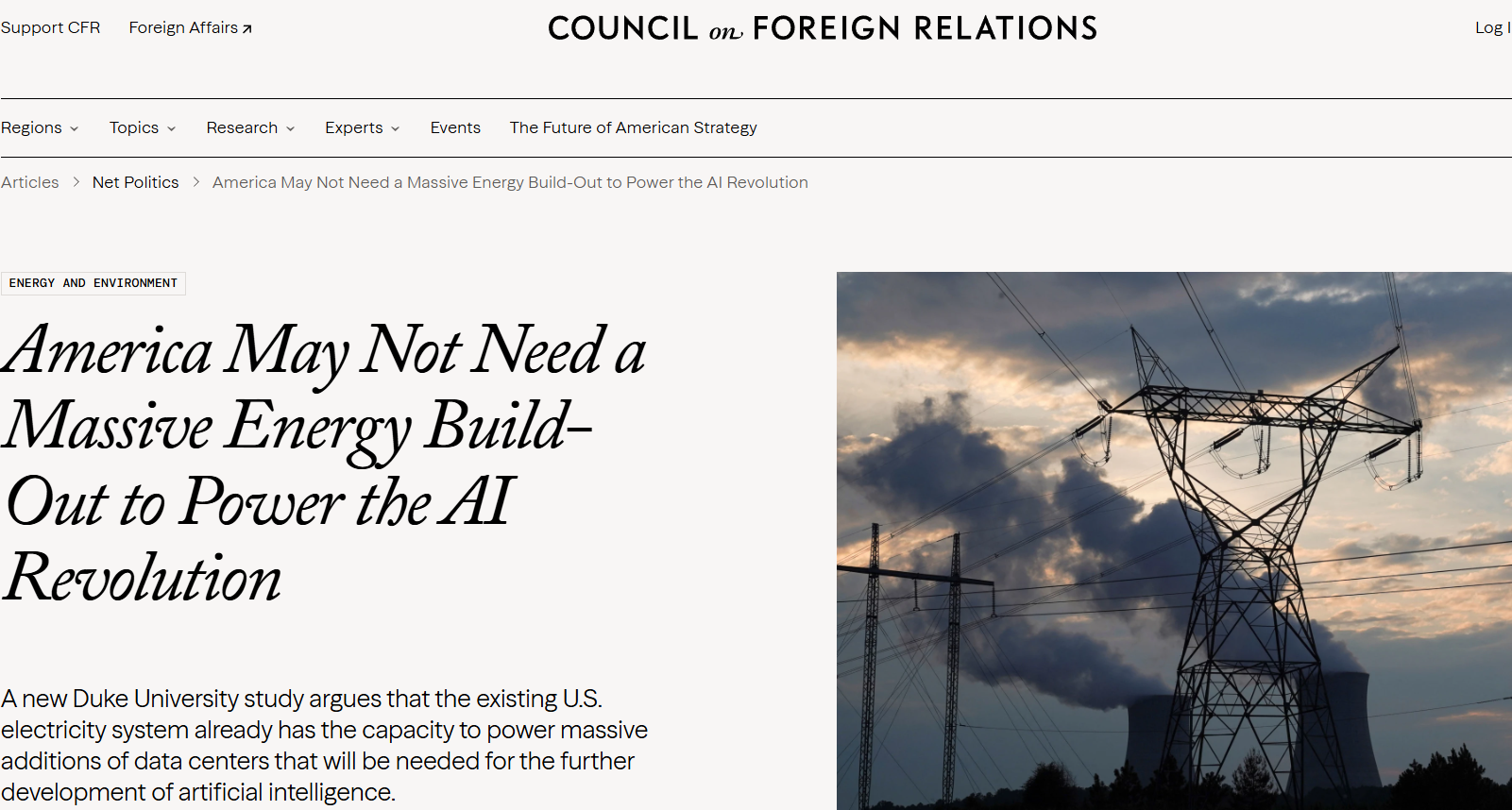 Council on Foreign Relations: America May Not Need a Massive Energy Build-Out to Power the AI Revolution.